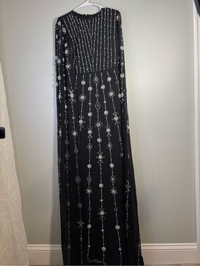 Faeriesty Black Long Sleeve Beaded Maxi Dress Elegant Formal Dress Medium
